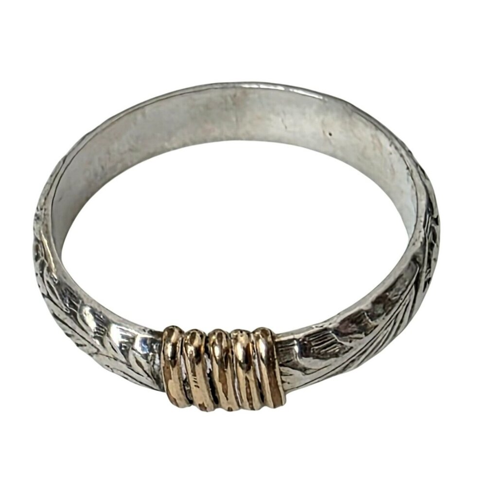 Vintage Sterling Silver Gold Wire Wrap Band Ring Floral Engraved Handcrafted 925 - Picture 4 of 7